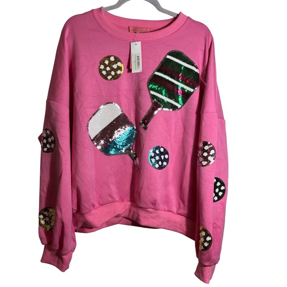 Simply Southern Tops - NWT Simply‎ Southern Pink Pickleball Sequin Crewneck Sweatshirt Size XXL
